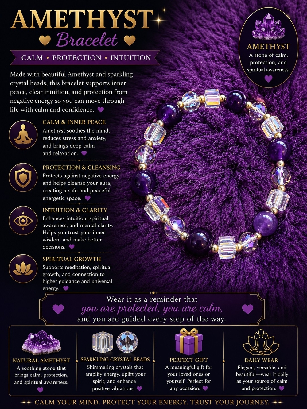 Amethyst Bracelet – Purple Crystal & Sparkling Beads